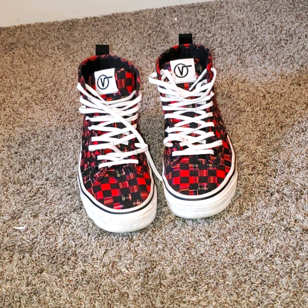 plaid high top vans
